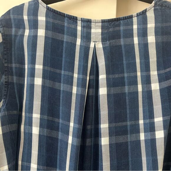 John Mark Blue Plaid Ruffle Sleeve Top Women's Size Medium Tunic Shirt - Picture 7 of 7